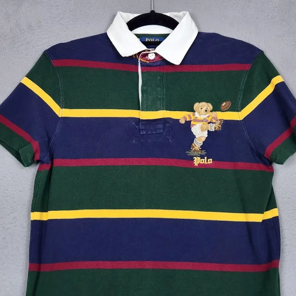Polo Ralph Lauren Polo Rugby Shirt Mens Small Striped Polo Bear Kicking Ball